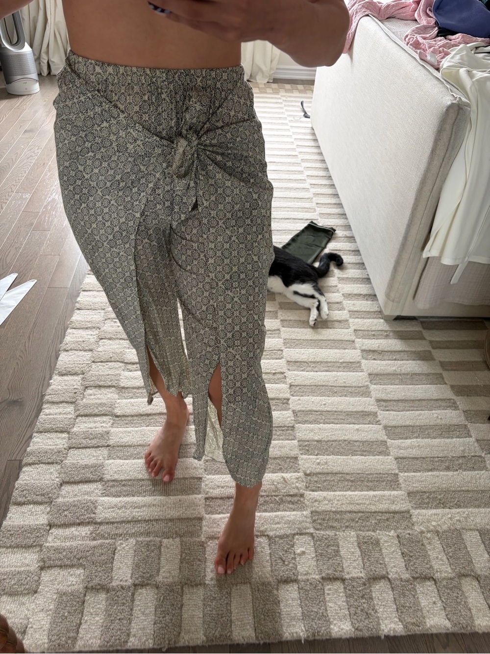 Patterned Pants with Tied Scarf Wrap